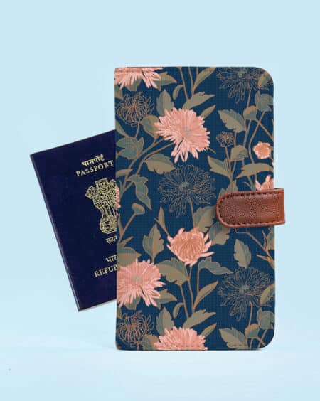 Travel Passport Cover | Chrysanthemum Floral - Blue